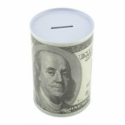 $100 Dollar Bill Piggy Bank 6.5" Tall Coin Saving Money Currency Benjamin Franklin C Note Tin Can Banknote Jar by Spreezie