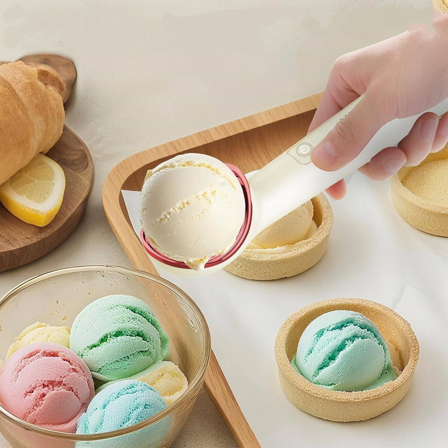 Heated Ice Cream Scoop with ON/OFF Switch: Rechargeable Electric Icecream Scooper with Holder,Kitchen Gadgets for Hard Ice Cream, Max to 158℉