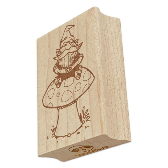 Garden Gnome Sitting on Toadstool Mushroom Rectangle Rubber Stamp Stamping Scrapbooking Crafting - Small 1.7in