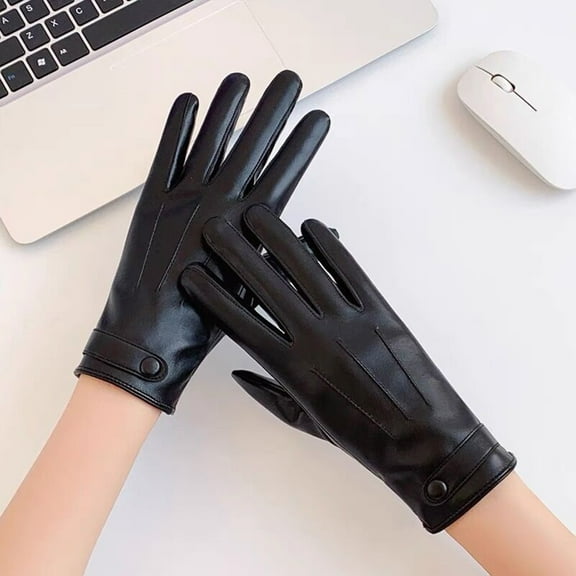 Black Gloves Mittens for Women Men Fashion Lace Butterfly Embroidery Fleece Lined Gloves Womens Leather Driving Gloves