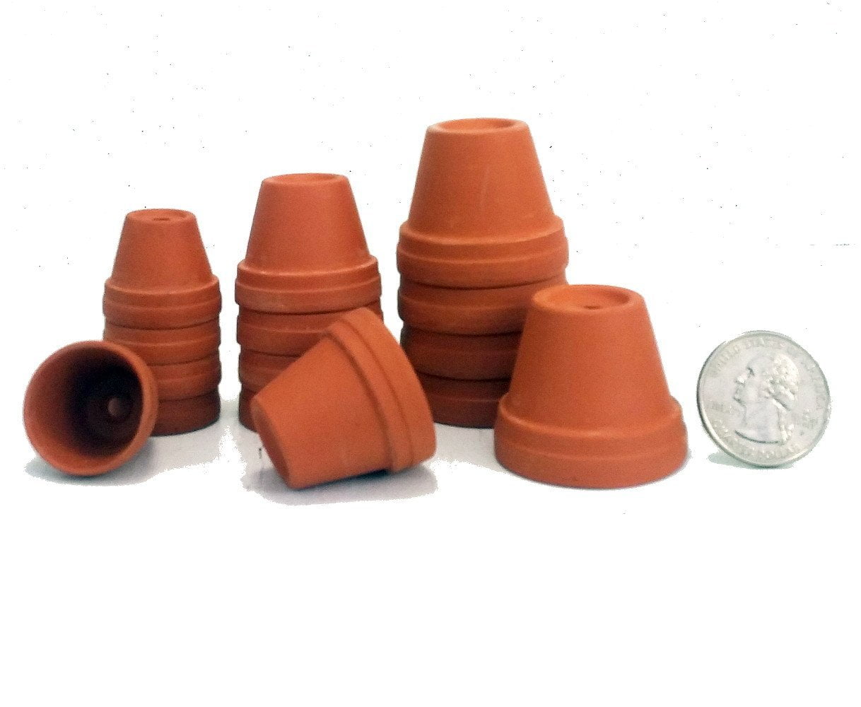 15 Assorted Size Clay Pots 7/8",1 1/8",1 3/8 Plants/Crafts/Fairy
