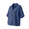 thumbnail image 4 of Sheghy Womens Tops Oversized Urban Solid Cotton Linen Lapel Button Curved Hem 3/4 Sleeve Outer Shirt Blue L, 4 of 7