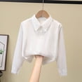 thumbnail image 5 of Fancifize Long Sleeve Shirts for Girls Collared Button Up School Uniform Blouses Kids Casual Solid Color Tops, 5 of 6
