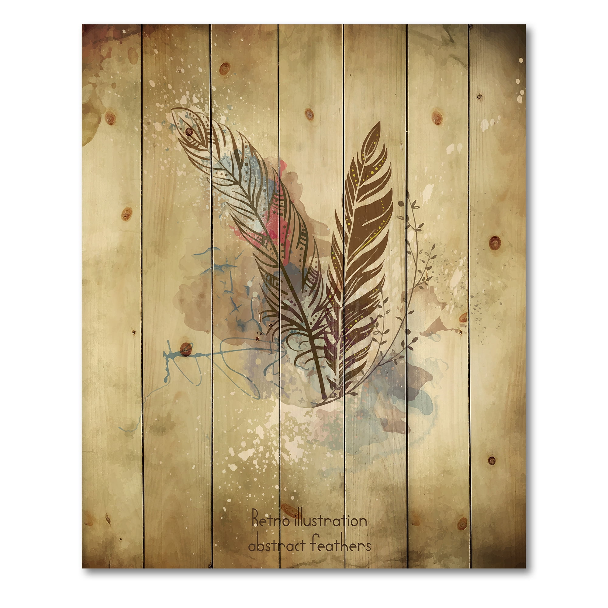 Designart 'Beige Vintage Flowers' Vintage Print on Natural Pine Wood