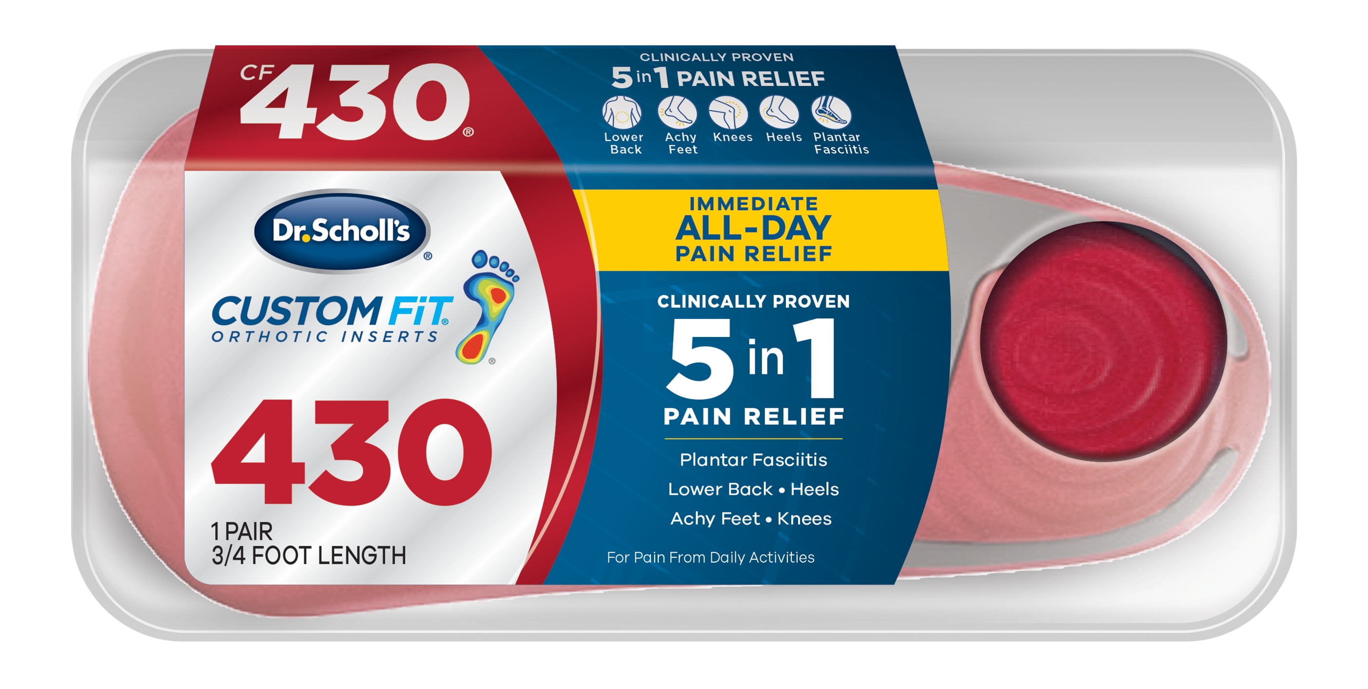 Dr Scholls Custom Fit CF 430 Orthotic Insole Shoe Inserts For Foot Knee and Lower Back Relief 1 Pair
