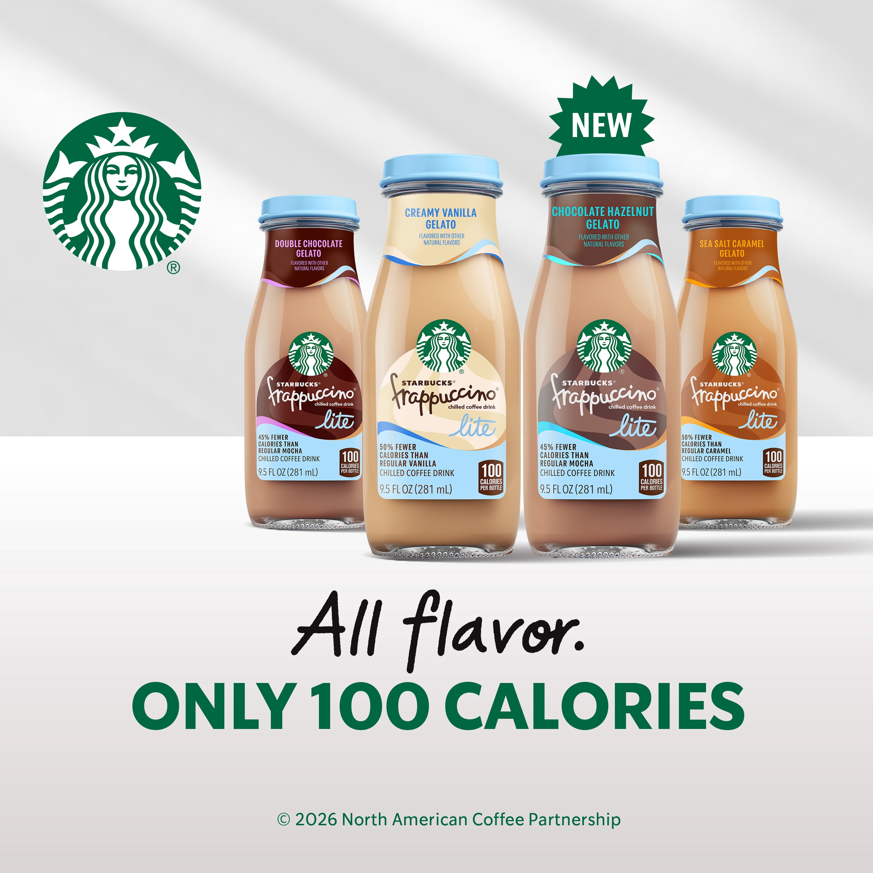 Starbucks Lite Chocolate Hazelnut Gelato Frappuccino Lite Iced Coffee Drink, 9.5 fl oz Bottles, 12 pack​
