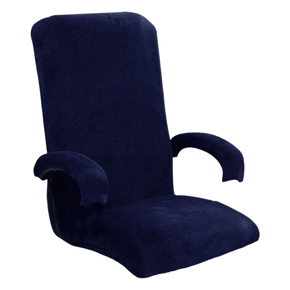 Velvet Swivel Computer Cover Slipcover Furniture Soft Dustproof Polyester Elastic Office Arm Cover for Computer , navy blue