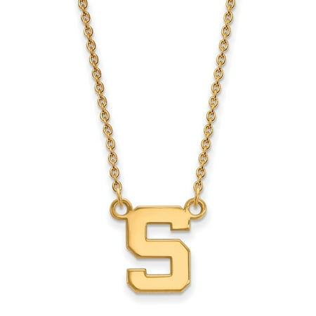 Michigan Outdoor Pendant - Solid 925 Sterling Silver with Gold-Toned Michigan State U Small Pendant with Necklace (10mm)