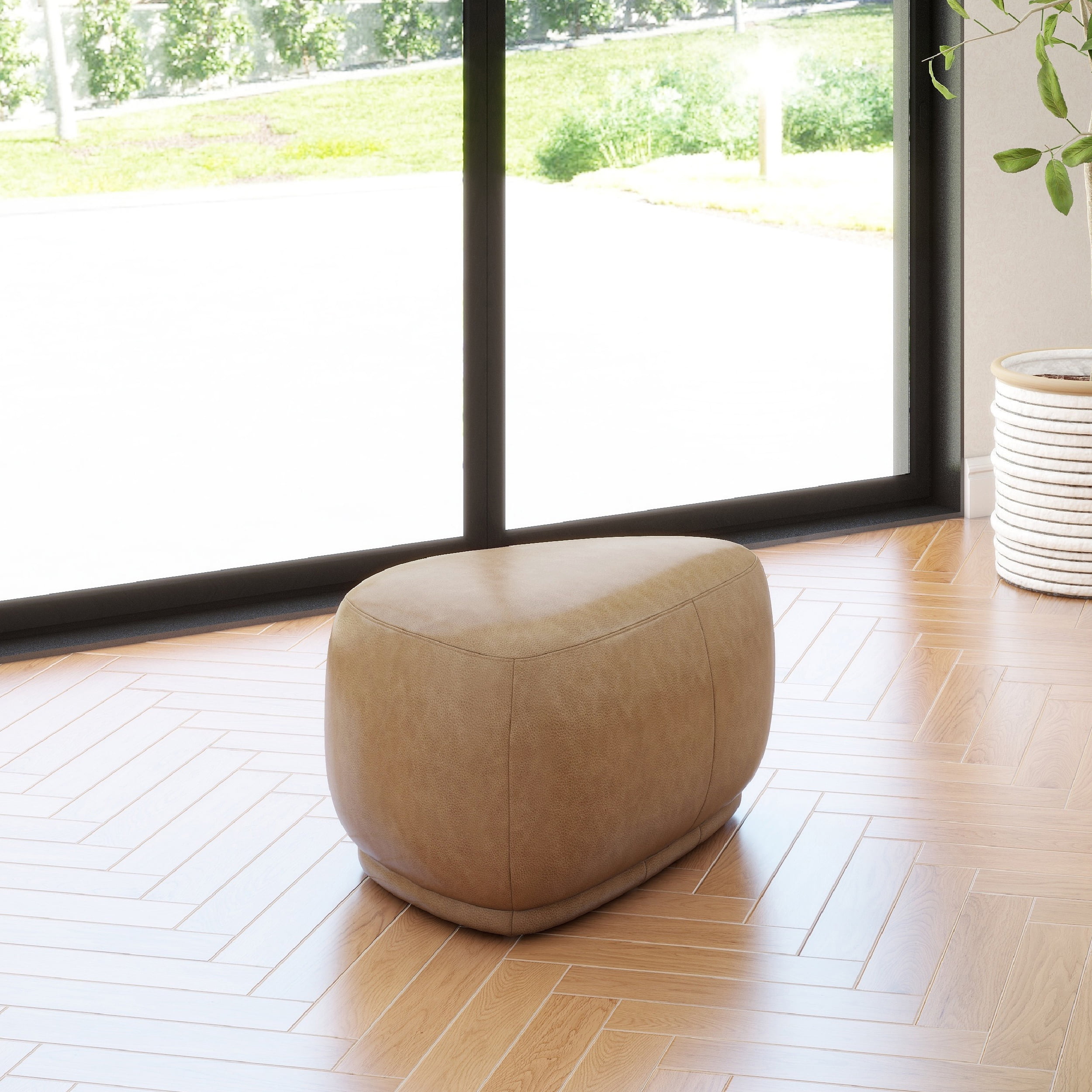 Pebble 26" Rounded Triangle Cocktail Ottoman Tuscan Tan Brown