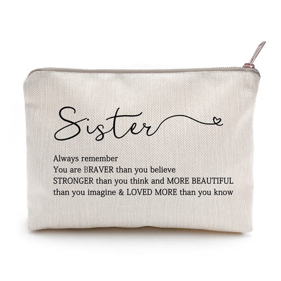 Sister Gift Positive Affirmation Makeup Bag Motivational Quote Toiletry Bag Linen Cotton Cosmetic Case Self-Worth Gift for Sister Birthday Christmas