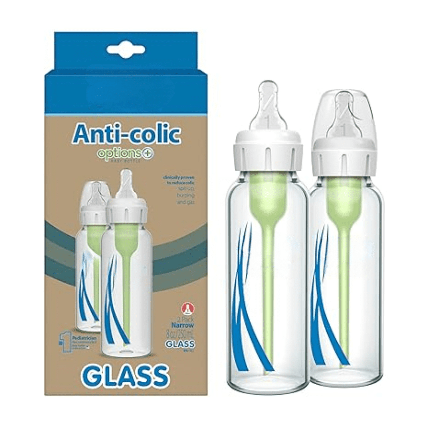 Brown's Anti-Colic Bottles, Narrow 8oz with Slow Flow Nipple