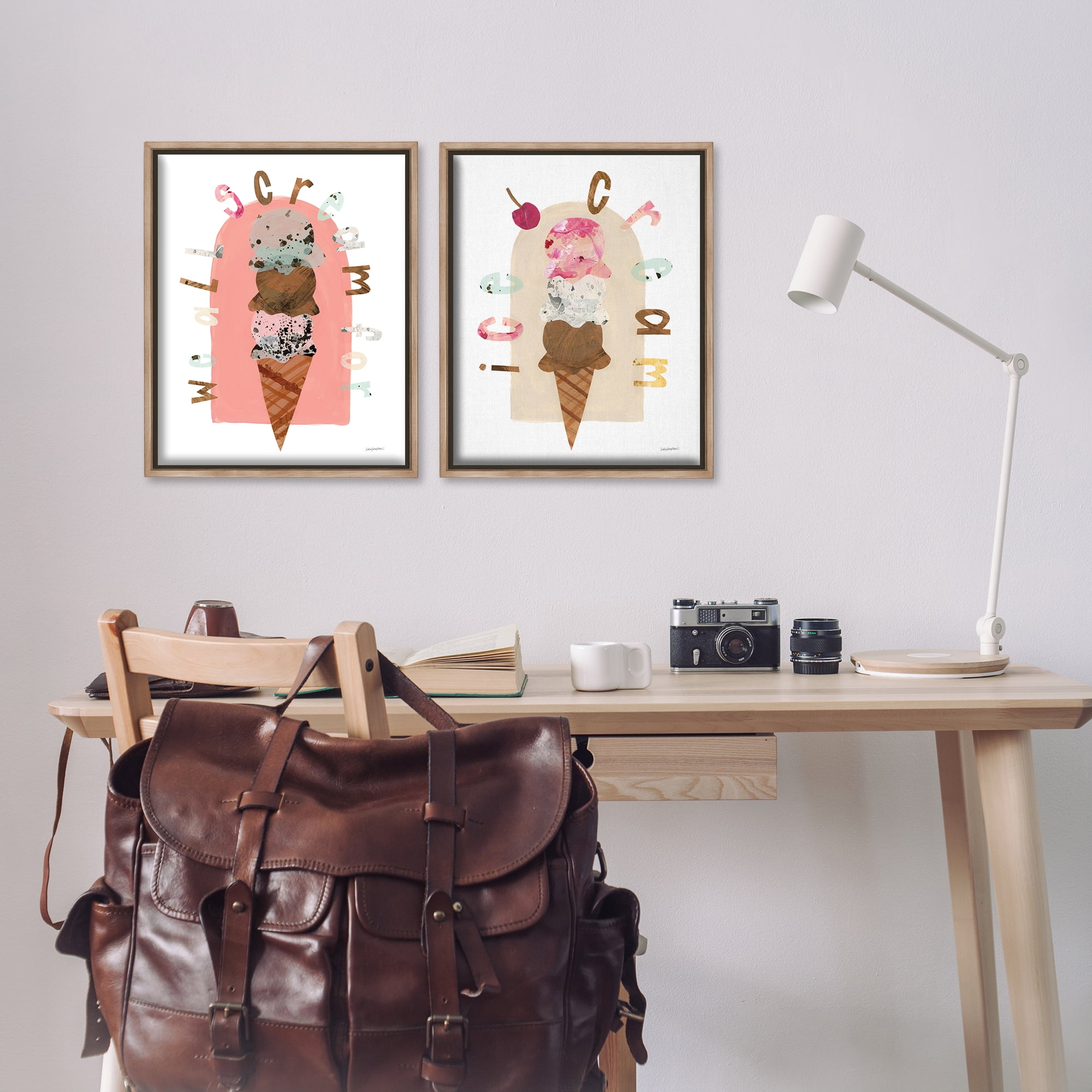 Stupell Industries Bright Pastels Ice Cream Food & Beverage Painting Brown Floater Framed Canvas Art Print Wall Art, 17 x 21, Set of 2
