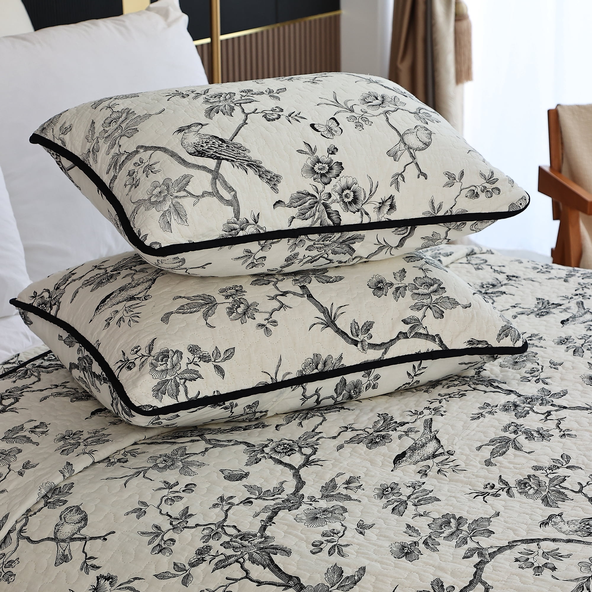 Evenhug Quilt Set 2-Piece Twin Blackbird Cotton Quilt Bedding Set With 2 Pillow Shams