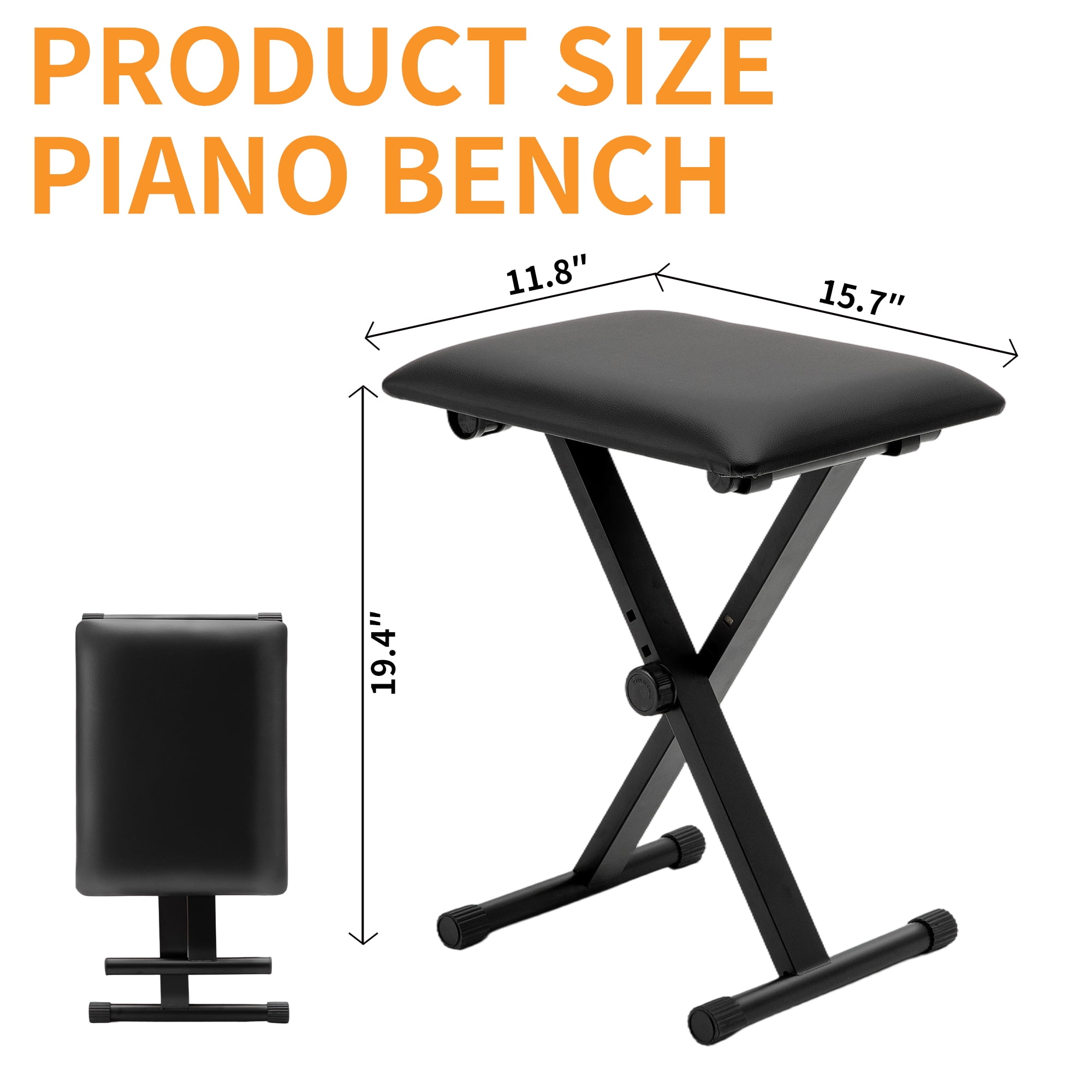 Olakula Black Adjustable Piano Keyboard Bench with Leather-Padded Seat and Folding ,Non-Skid Design.