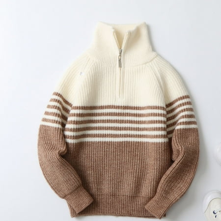 

amasding Toddler Boys Girls Sweater Twisted Knit Cable 1/4 Zip Sweaters Outfit Baby Winter Long Sleeve Warm Soft Outwear