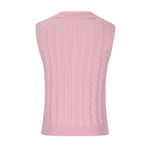 Womens Sweaters Clearance Women's Fashion Top Sleeveless Sweater Knitting  Turndown Collar Tank Top Pink L JE 