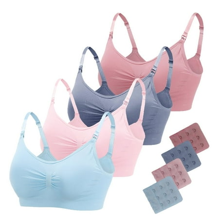 Valcatch 4 Pack Women Wirefree Nursing Bra Padded Seamless Maternity Breastfeeding Underwear(Blue/Pink/Gray-Blue/Dark Pink)