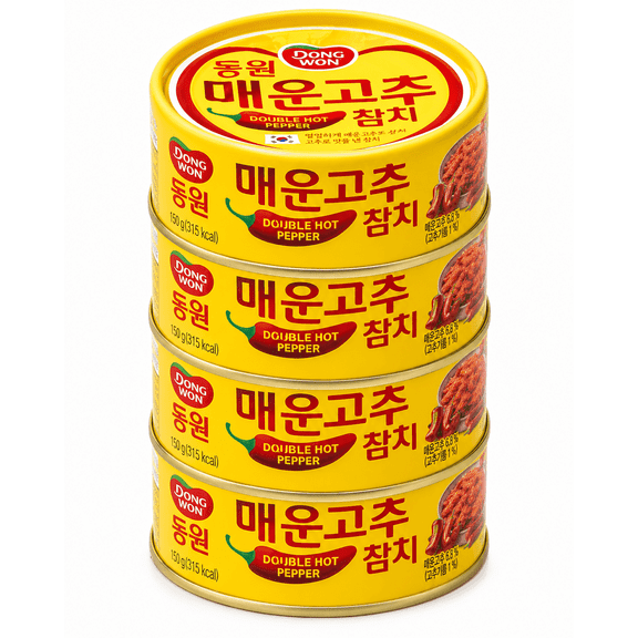 Dongwon Double Hot Pepper Tuna, Korean Spicy Canned Tuna with Chili Pepper Sauce, High Protein Seafood, 4.76 oz (135g) Cans, 4 Pack
