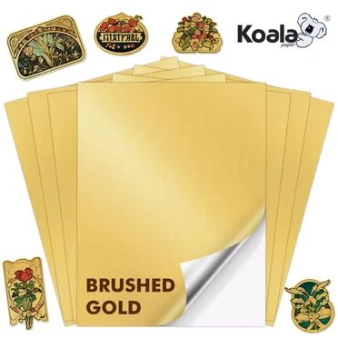 Koala Brushed Gold Vinyl Sticker Paper for Inkjet & Laser Printers, 20 Sheets 8.5x11 Inch Glossy, Gold