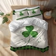 thumbnail image 2 of St. Patrick's Day Queen Size Comforter Set, Green Lucky Shamrocks Linen Texture Green Plaid Bedding for All Seasons, 4 Pcs Bed Set, 1Quiltcover (90"x92") ,1Sheet(94"x116"), 2Pillowcases (30"x20"), 2 of 11
