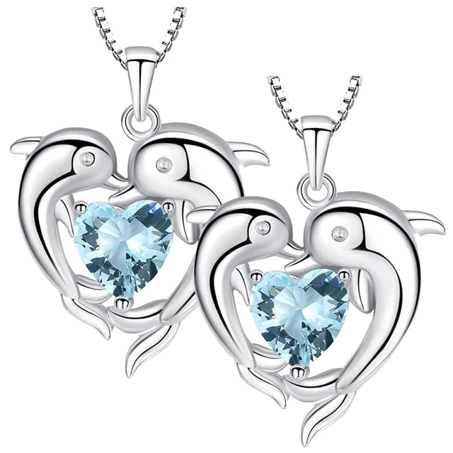 Colgantes y Dije de Animales High Monaco DolphinNeck02 2Pzas Collar Delfines/Corazón Plata/Azul