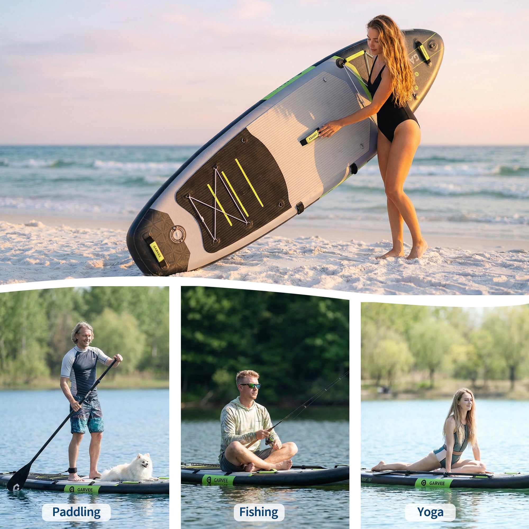 11'5" Stable Inflatable Rise Up Paddle Board with Premium SUP Accessories, Non-Slip EVA Deck Pad, Built-in Camera Mount, for Adults, Youth Water Sports & Fishing