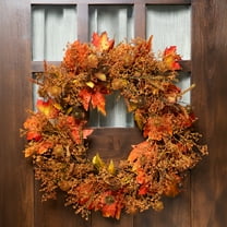 24" Fall Harvest Maple Leaf with Berries Artificial Wreath; Unlit