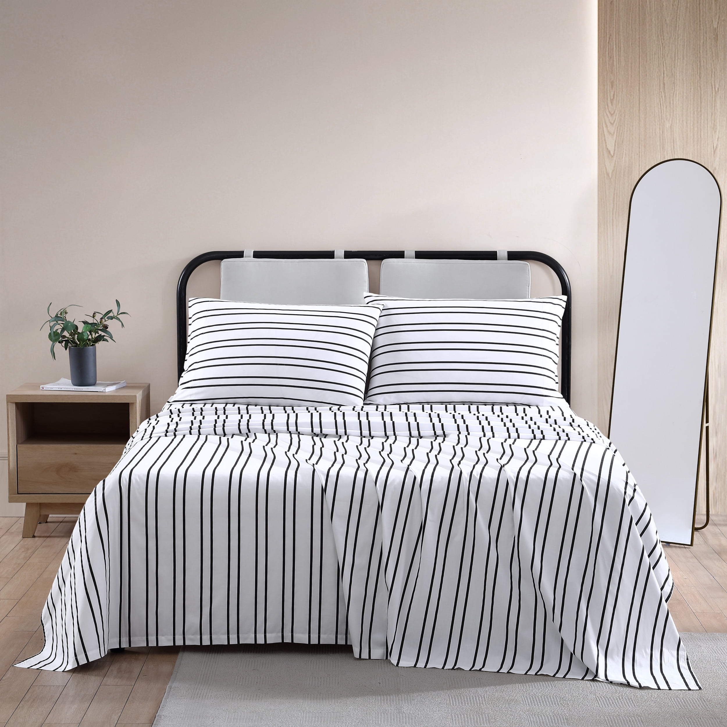City Scene City Stripe White Cotton Percale Twin Sheet Set