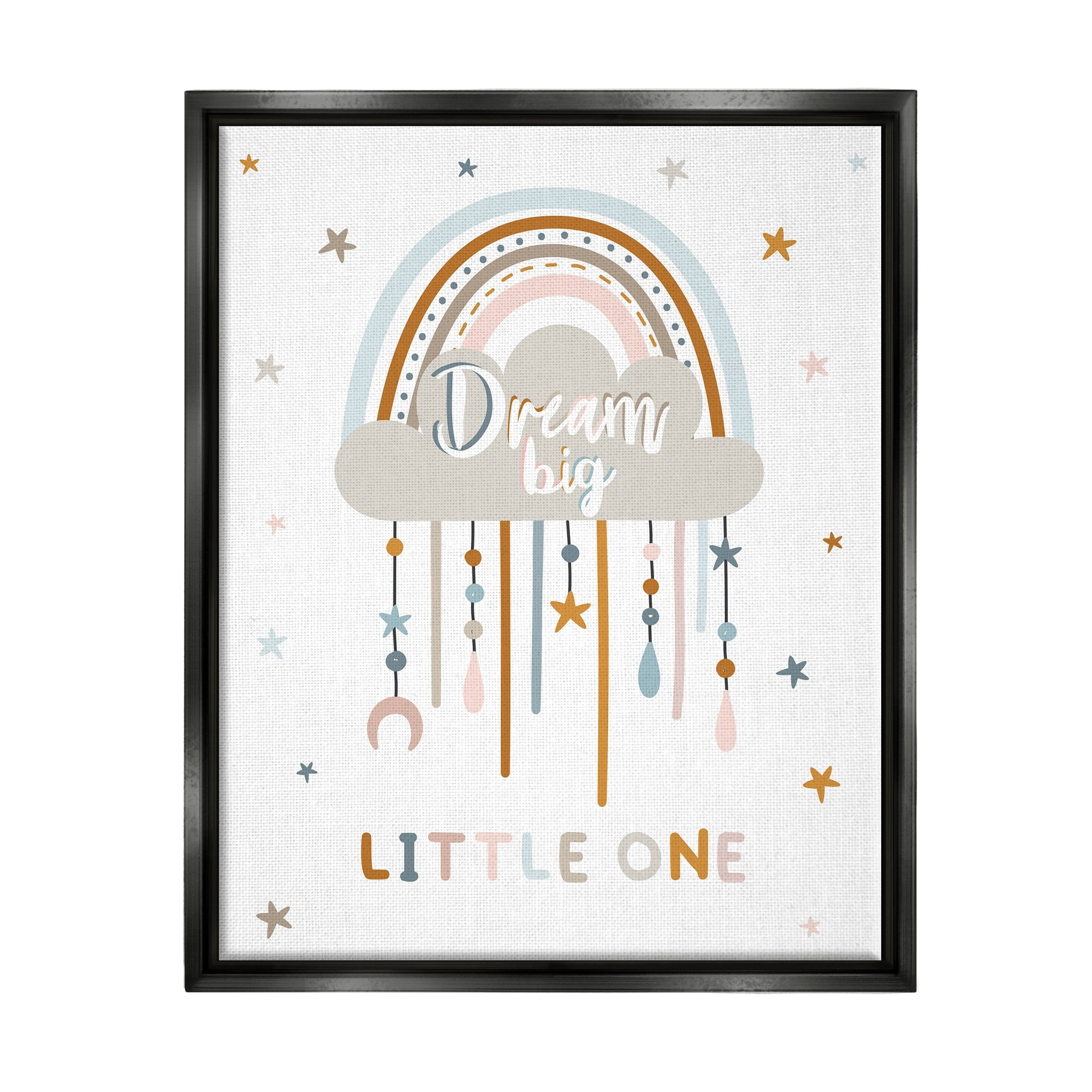 Stupell Industries Dream Big Little One Nursery Rainbow Clouds Graphic Art Metallic Gold Floating Framed Canvas Print Wall Art, Design by Angela Nickeas
