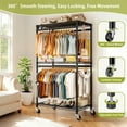 thumbnail image 3 of Heavy Duty Rolling Clothes Rack with Wheels Adjustable 3 Tiers Wire Shelving Organizing Unit with 2 Rails and Side Hooks, 3 of 9
