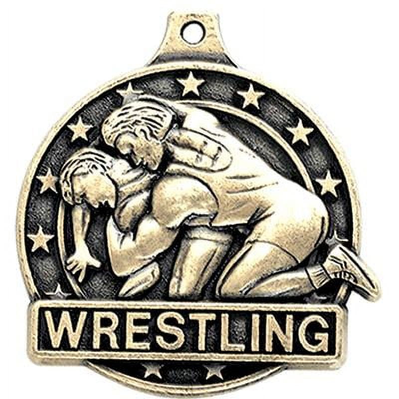 Wrestling Medals, 2" Gold Diecast Wrestling Medal Award 5 Pack