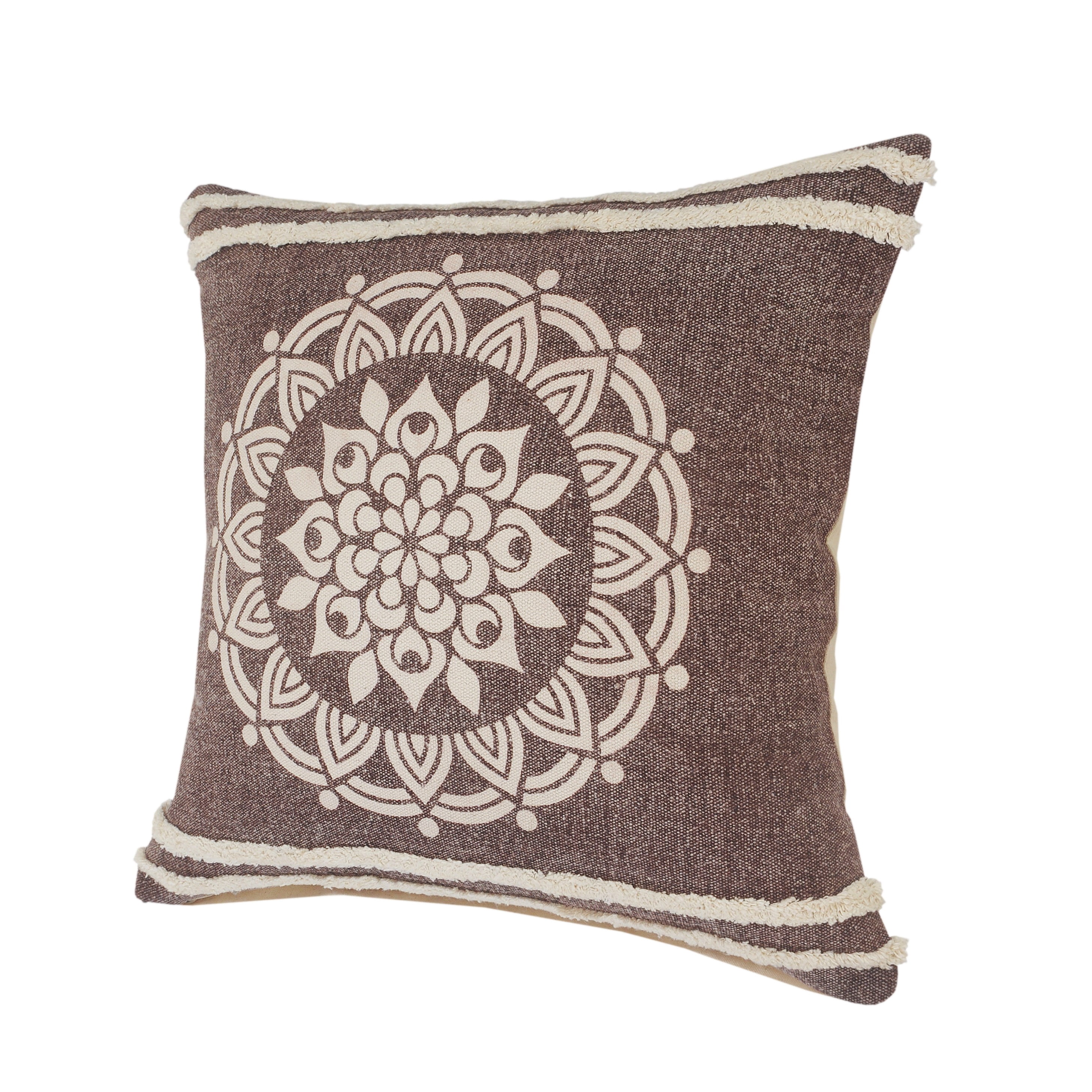 Ox Bay 26" x 26" Brown/ White Medallion Organic Cotton Pillow Cover