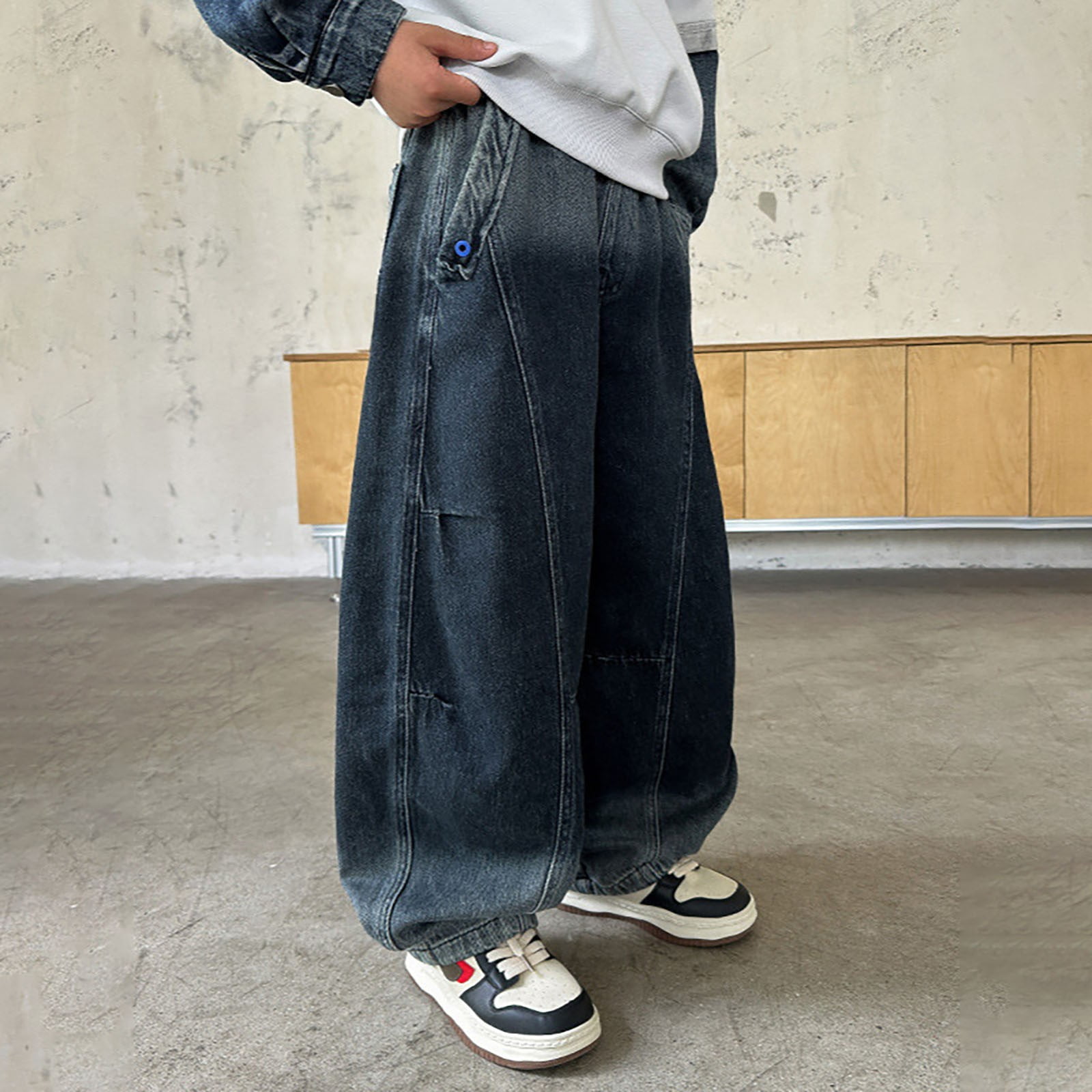 Wdgfv Boys Bootcut Jeans Boys Pants Comfortable Stretch Denim Casual Long Trousers Elastic Waist Suitable for School Outdoor Play for Kids Blue 11-12 Years