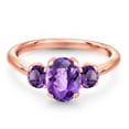 thumbnail image 3 of Gem Stone King 1.70 Ct Oval Checkerboard Purple Amethyst 18K Rose Gold Plated Silver Ring, 3 of 6
