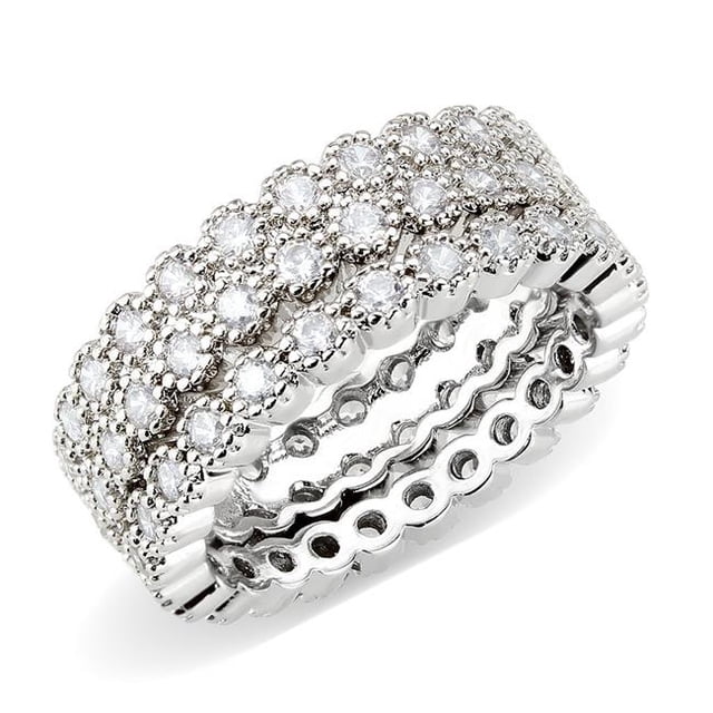 Bague en Laiton Rhodié avec AAA Grade CZ&44; Clair - Taille 10