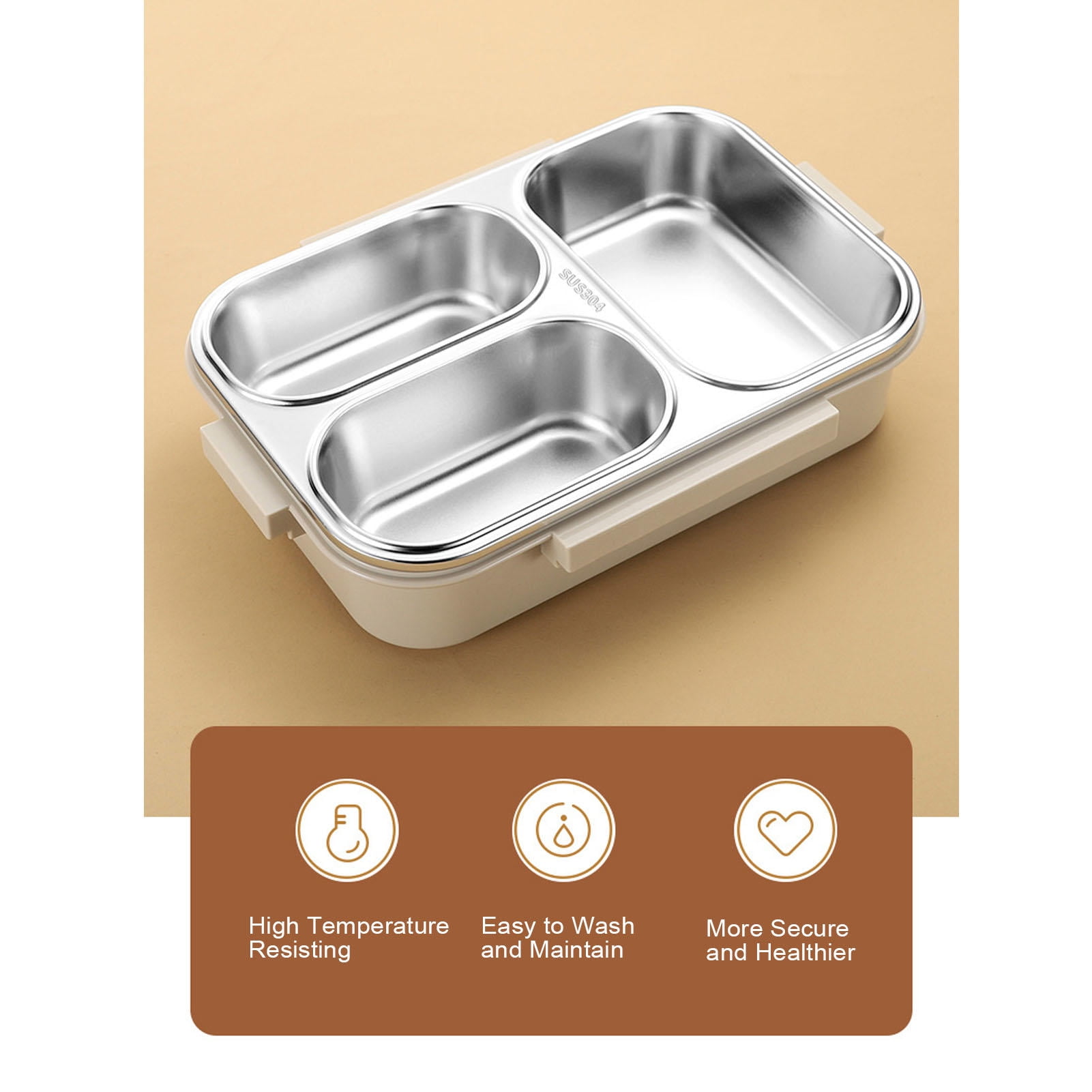 BIMZUC 3‑Compartment 304 Stainless Steel Lunch Box – Leakproof, Heat‑Resistant, Dishwasher Safe, 1.2L Grey Food Container