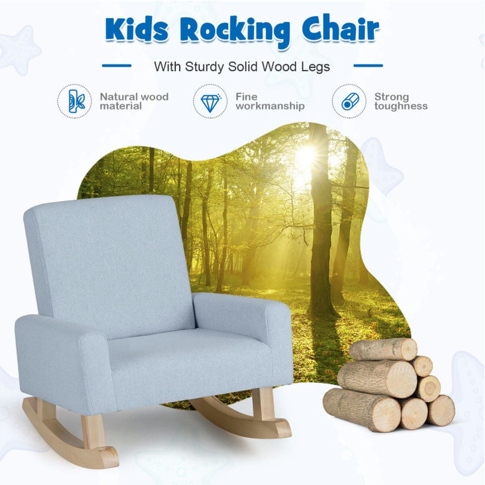 Topcobe Kids Rocking Chair with Solid Wood Legs, Toddler Living Room Chair-Blue