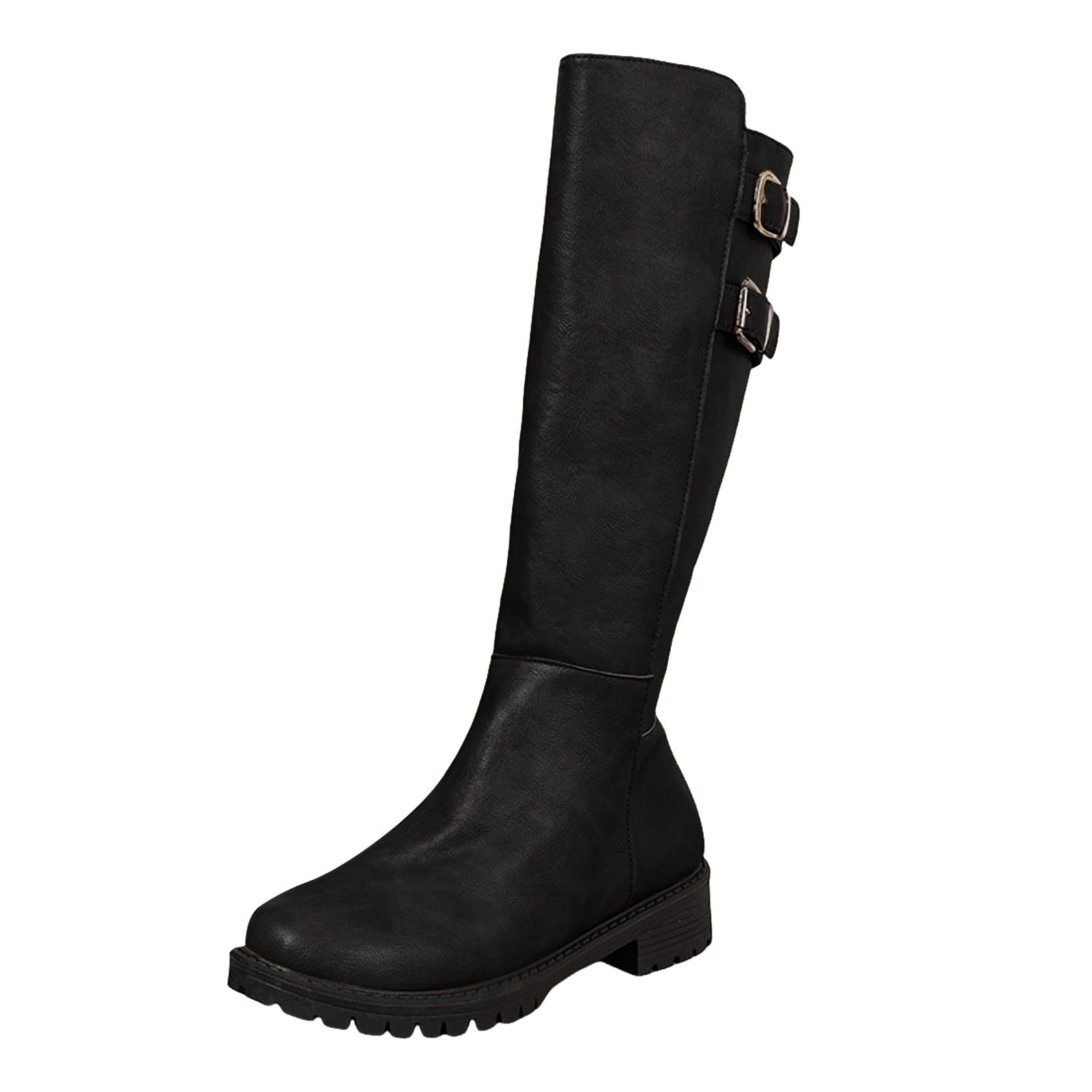 Suede Leather Knee High Riding Boots for Women Chunky Low Heel