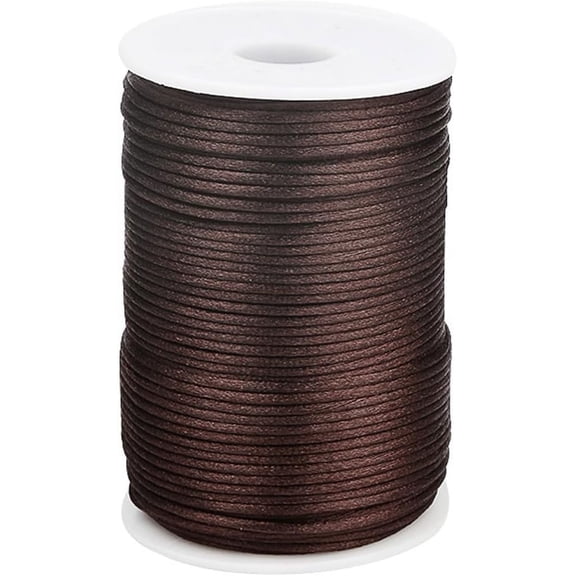 100 Yards 2MM Dark Brown Trim Cord Smooth Soft Silk Nylon Satin String Rattail Soild Kumihimo Thread Bulk Rolls with Spool for Sewing Making Jewelry Bracelets Macrame Beading DIY Supply