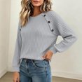 thumbnail image 6 of Xdegoge Womens Crewneck Ribbed Sweater Long Sleeve Pullover Tops with Button Shoulder Details Casual Fall Winter Knit Elegant Basic Fitted Knitwear, 6 of 7