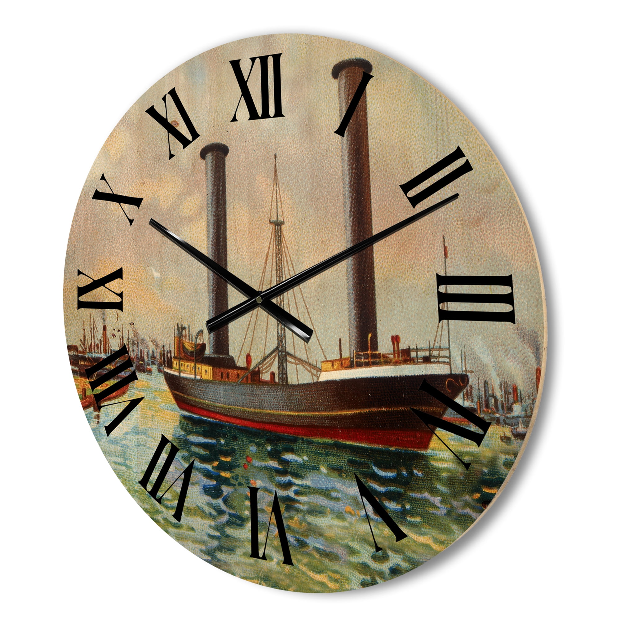 Designart 'The Ancient Boat Leaving The Harbor' Nautical & Coastal Wood Wall Clock