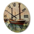 thumbnail image 3 of Designart 'The Ancient Boat Leaving The Harbor' Nautical & Coastal Wood Wall Clock, 3 of 5