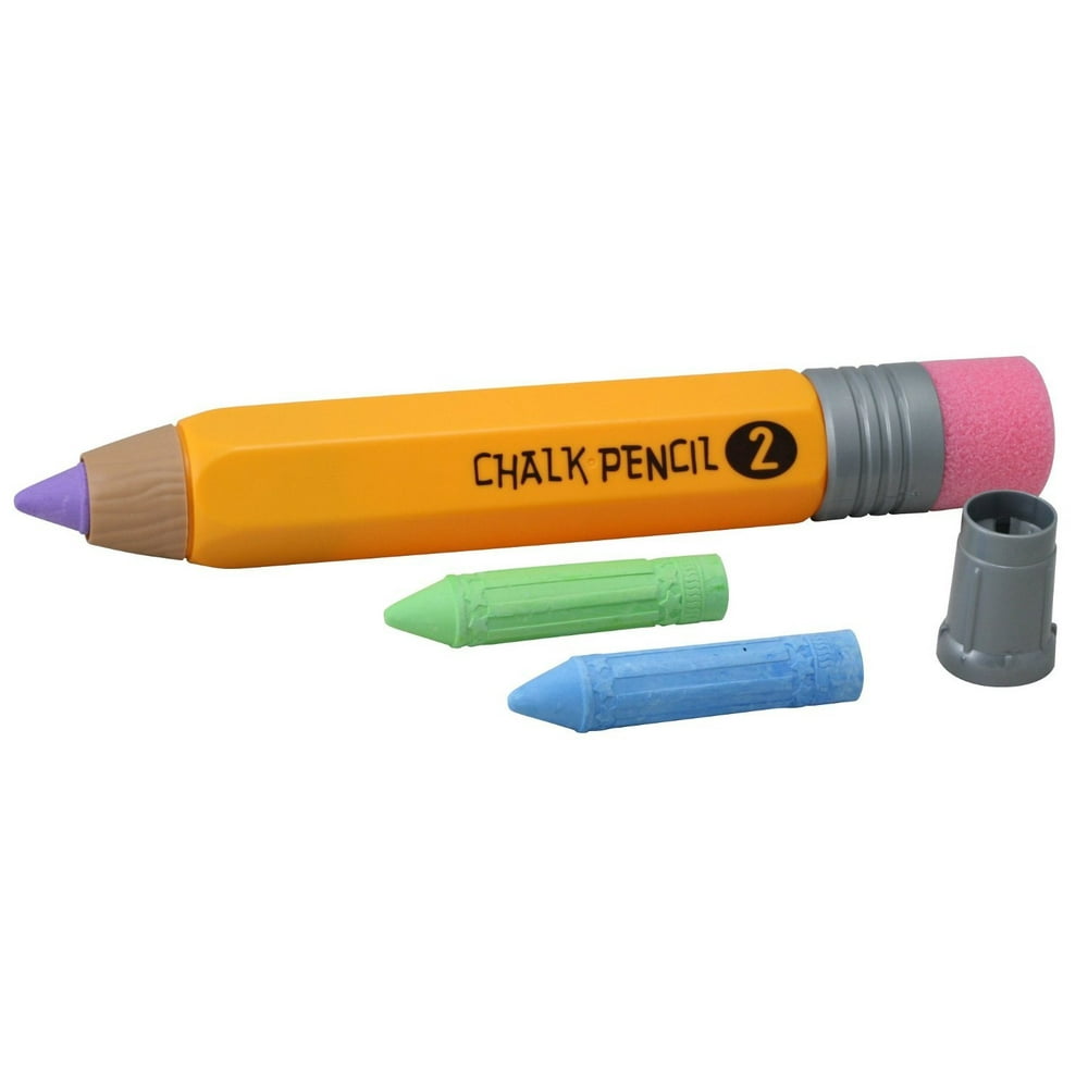 Giant Chalk Pencil Set Includes Working Eraser, Chalk Sharpener, Storage and 3 Giant Sidewalk