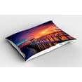 thumbnail image 2 of Ambesonne Landscape Pillow Sham 2 Pack, Wooden Bridge on Sea, 30"x20", Orange Navy, 2 of 3