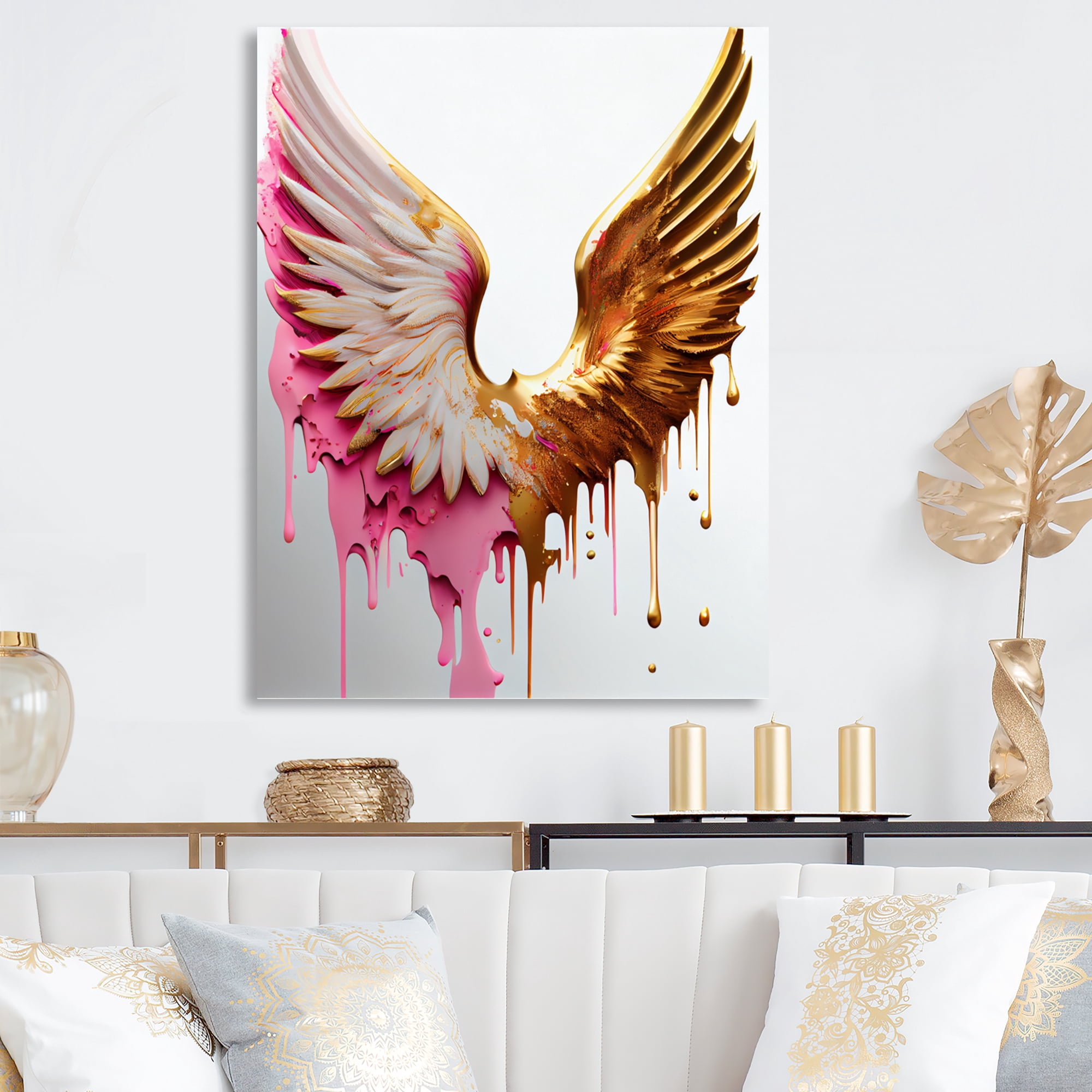 Designart Dusty Pink Angel Wings Canvas Wall Art