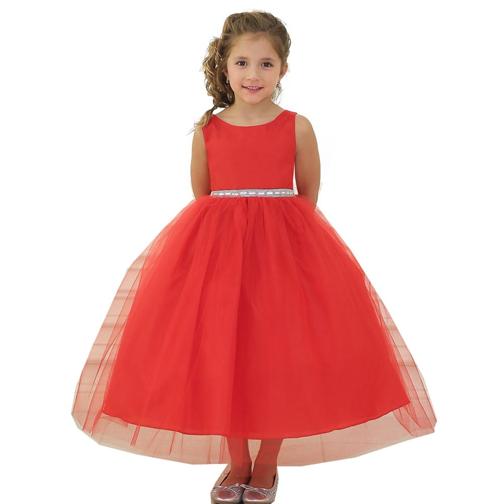 Sophias Style Little Girls Red Rhinestone Tulle Flower Girl Dress 2T