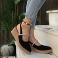 thumbnail image 4 of Womens Wedge Sandals Espadrilles Closed Toe Slingback Elatic Strap Comfortable Casual Platform Lightweight Summer Walking Shoes Black Size 8.5, 4 of 6
