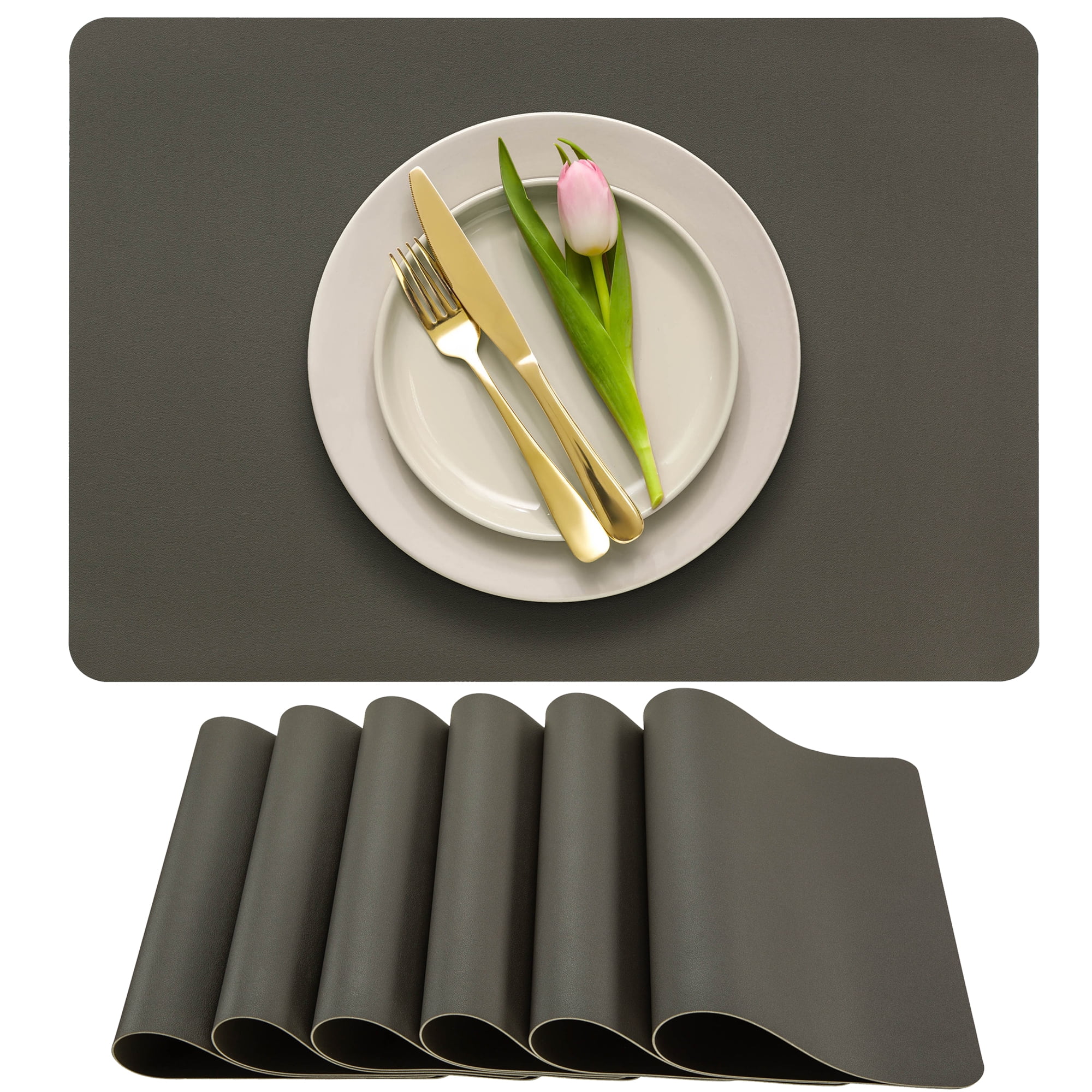 More Décor Faux Leather Placemats for Dining and Kitchen Table Stain