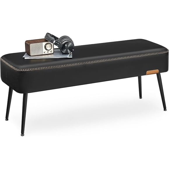 VASAGLE EKHO Collection - Bench for Entryway Bedroom, Synthetic Leather with Stitching, Ottoman Bench with Steel Legs, Living Dining Room, Mid-Century Modern, Loads 660 lb, Ink Black