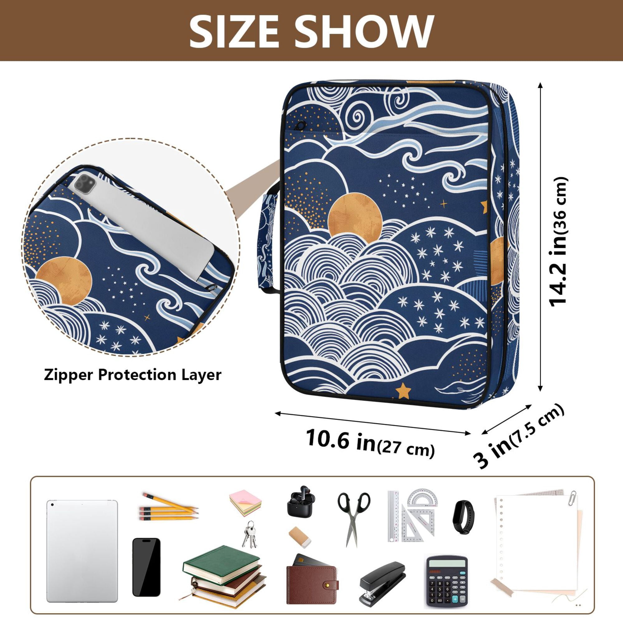 FORMRS Accordion File Folder A4 Size 7-Pocket Expanding Document Organizer Bag with 3 Ring Binder, Blue Night Sky